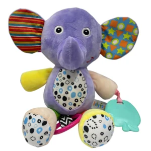 Sonajero peluche musical con llama dientes - Elefante Morado
